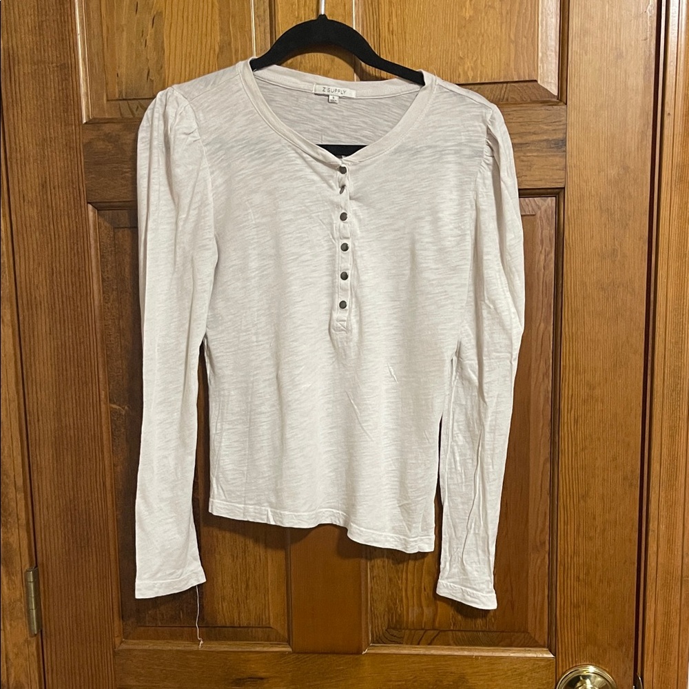 Z Supply Off-White Long Sleeve Button Top